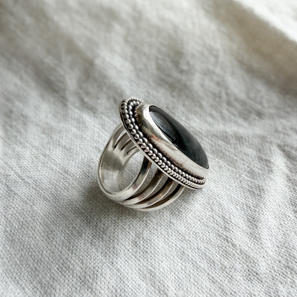 Sterling Silver Black Onyx Statement Ring Oval Bezel - Picture 4 of 5